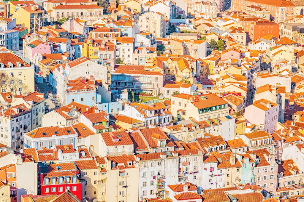 Colorful top view on Lisbon, Portugal