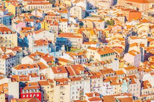 Colorful top view on Lisbon, Portugal
