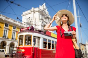 Woman traveling in Lisbon, Portugal